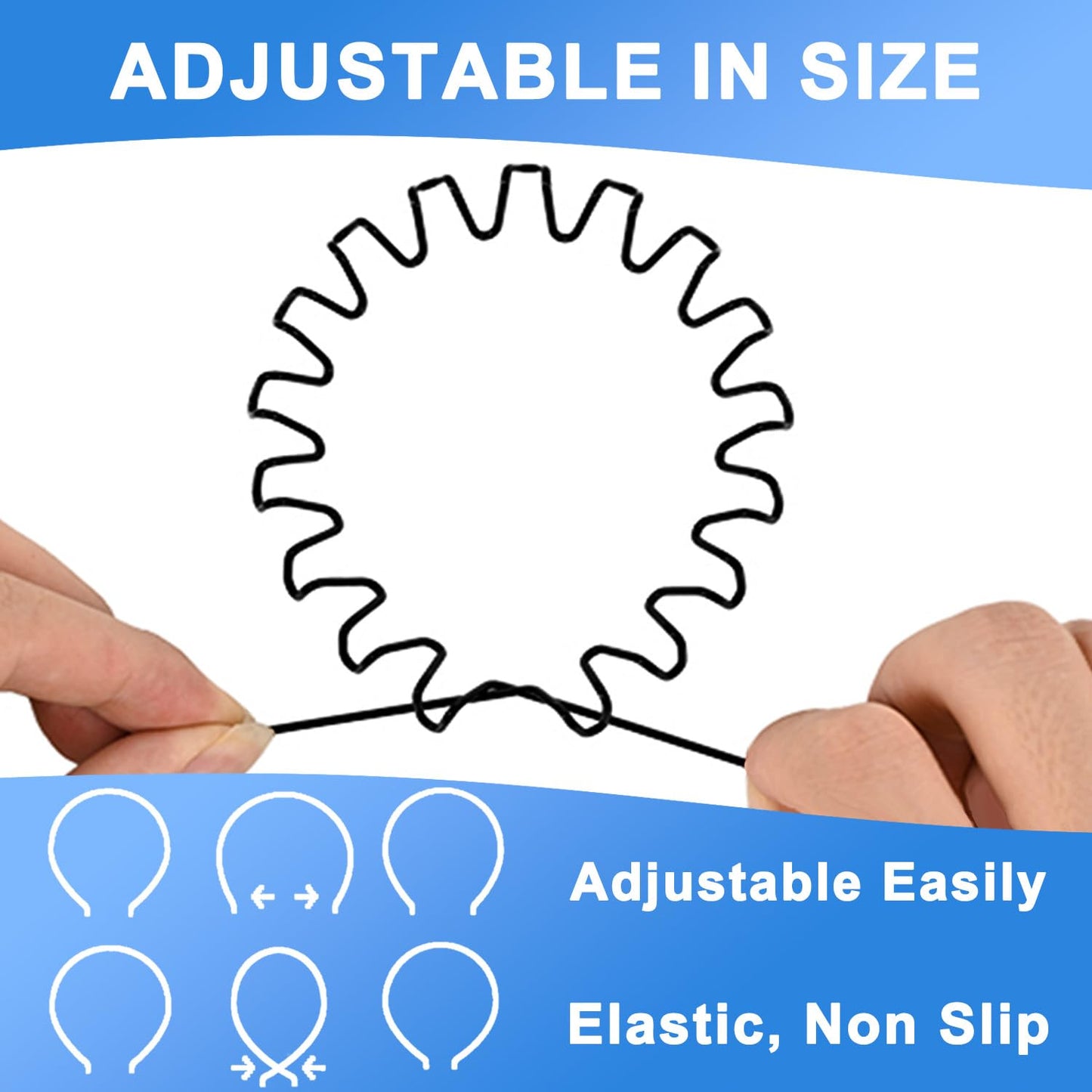 Adjustable Metal Headbands for Men & Women - Non-Slip Zigzag Design | 3 Pack Black Sports Hairbands for Running & Workouts