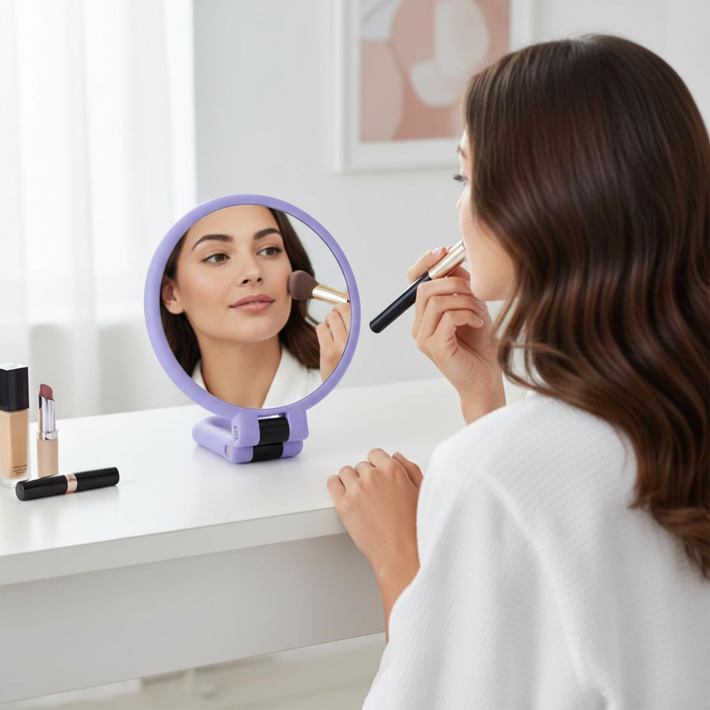 Latemeia 50X Magnifying Mirror, Double-Sided Magnifying Makeup Mirror with 360° Adjustable Handle, Handheld/Wall Mount/Tabletop Design for Makeup, Purple, Decoración del hogar