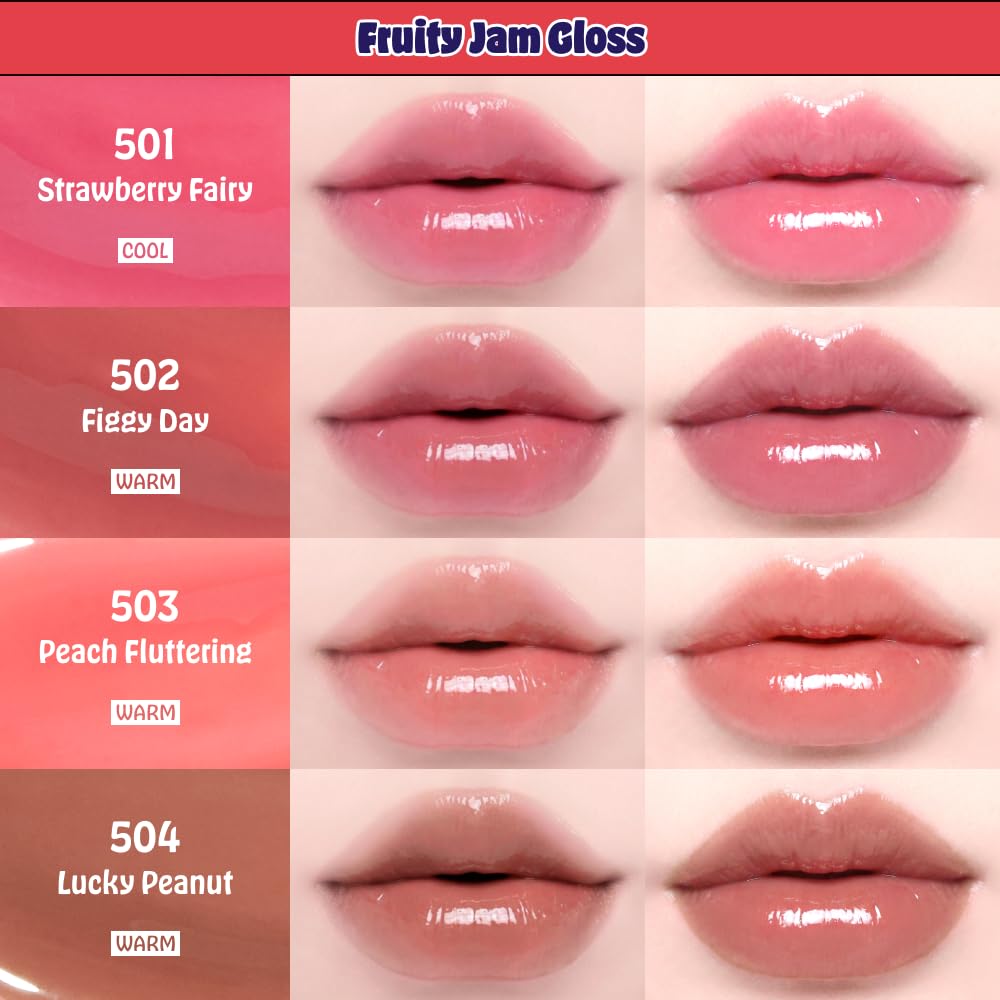 CORALHAZE Fruity Jam Gloss (502 Figgy Day) Watery Glass Lip Tint, High Shine, Non-Sticky, Jelly Glaze, Buildable Long-Lasting Lip Stain, Hydrating Lightweight, Vivid Glassy Korean Makeup