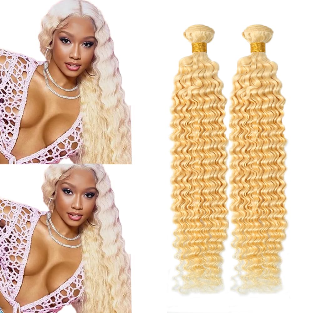 613 Blonde Bundles Human Hair 613 Deep Wave 2 Bundle 16 16 inch 8A Brazilian Virgin Blonde Bundle Human Hair Extensions 220g
