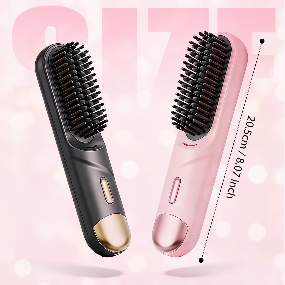 Go Brush Pro Cordless Hair Straightening Brush - Fast Heating Ceramic for Short & Long Hair | USB-C Rechargeable, Portable, Black