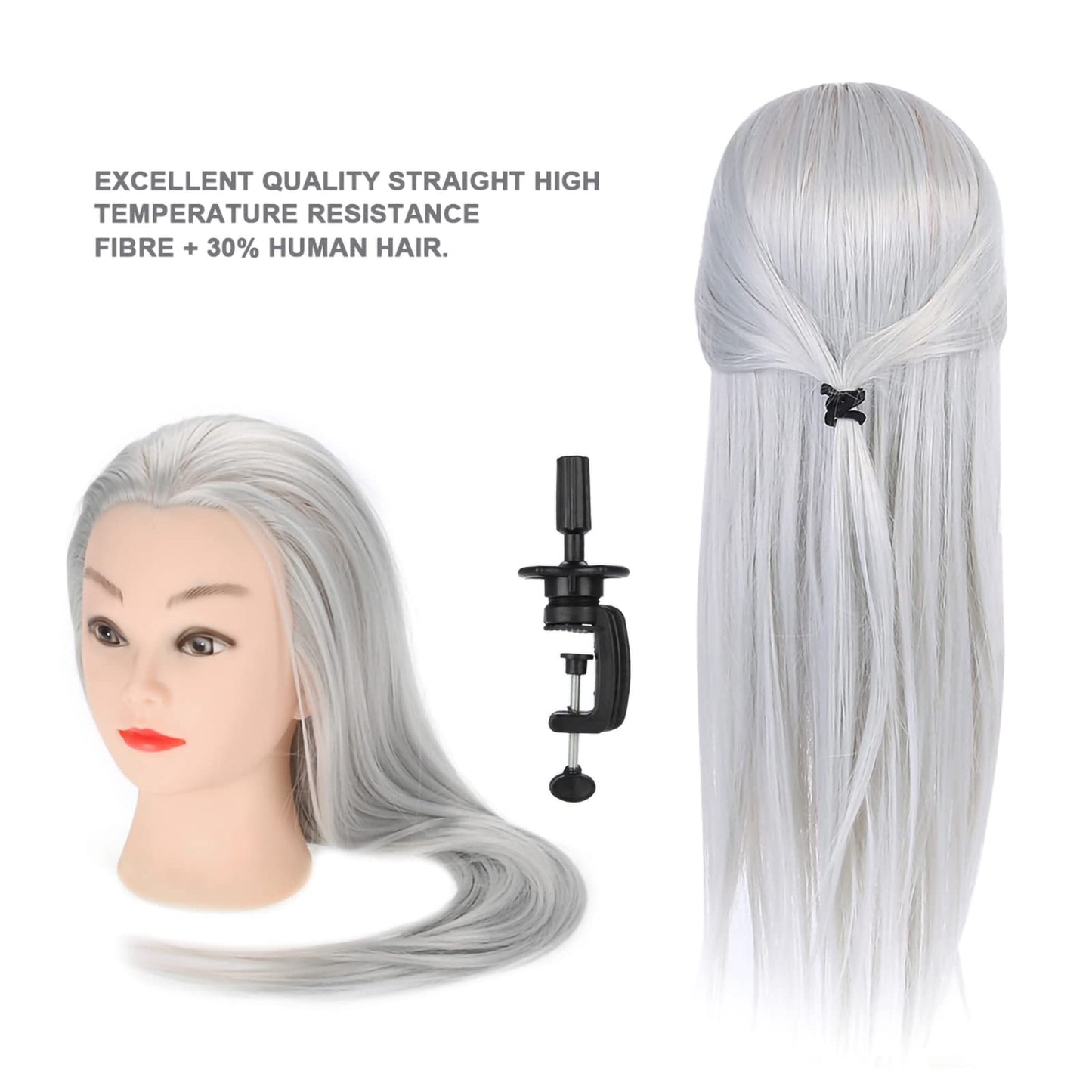 Training Head Mannequin Dolls for Hair Practice, Cosmetology Hairdressing Salon Tool with Thick 66cm High - Temperature Fiber and 30% Human Hair, Dark Gray or Light Gray for (ET-172#)