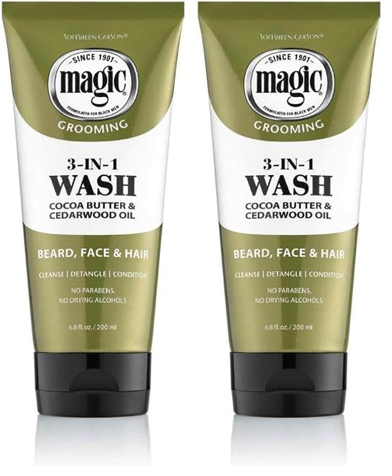 SoftSheen-Carson Magic Beard Wash 3-in-1 Cleanses & Conditions for Face, Beard & Hair - 6.8 Fl Oz Pack of 2