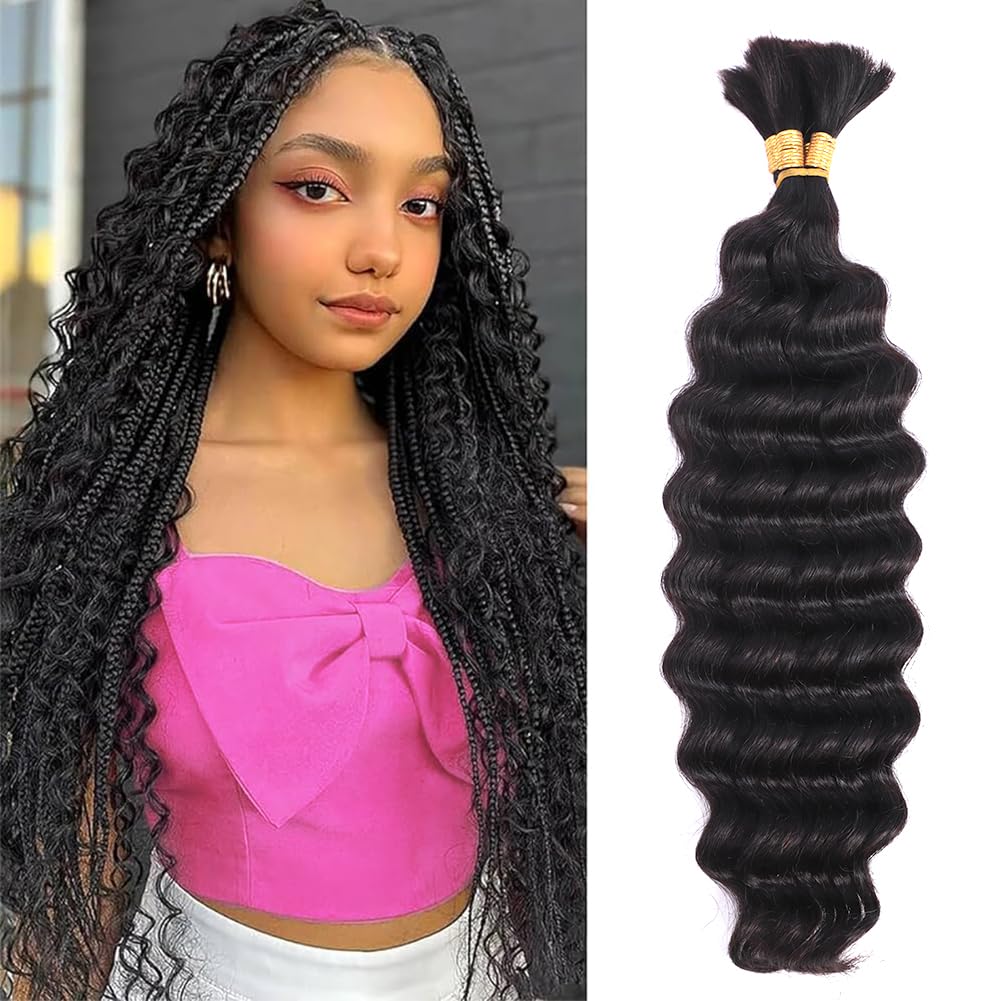 Feather Crochet Human Hair Extensions - 18 Inch Deep Wave | Pre-Looped, 60g, 50 Strands