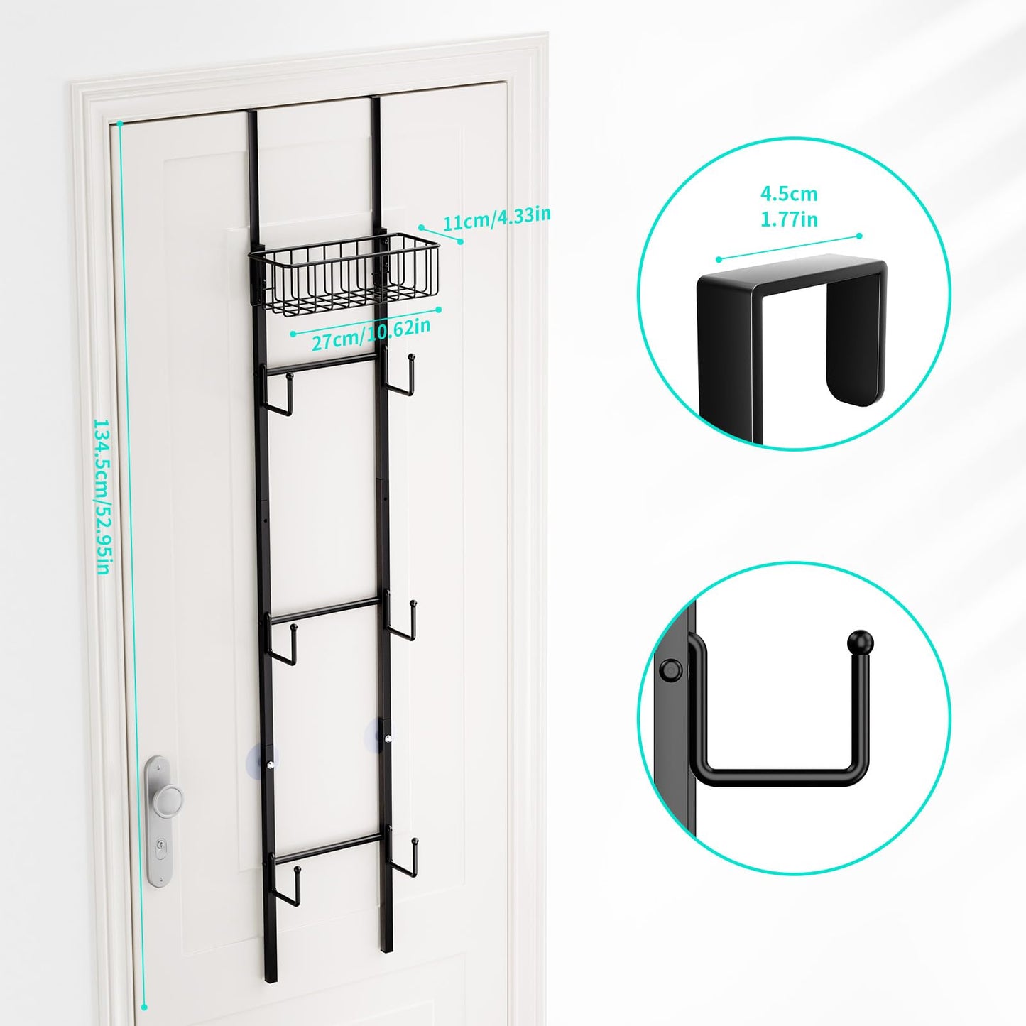 HapiRm Over Door Hat Rack - Wall Mounted Hat Organizer with 6 Hooks and Metal Basket Design, Baseball Cap Organizer Storage Holder Up to 32 Caps for Door, Bedroom, Closet (Black)