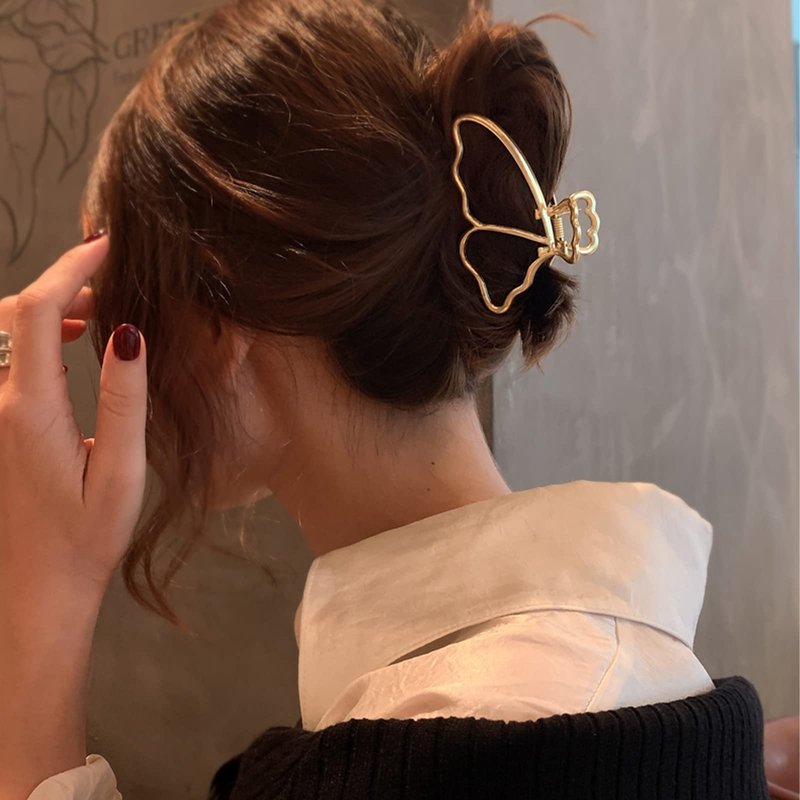 VinBee 4 PACK Gold Butterfly Hair Clips,Gold Hair Clips,Butterfly Claw Clip,Metal HairClip Catch Barrette Jaw Clamp for Women Half Bun Hairclips for Thick Hair (3.15 inch)