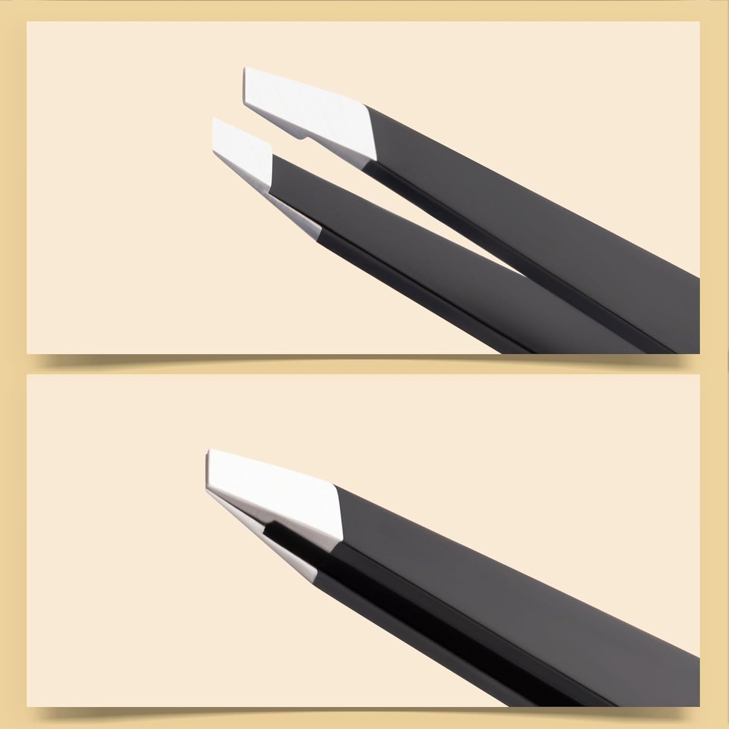 Precision Eyebrow Tweezers Set - 2-Pack Slant & Point Tip Stainless Steel for Hair Removal | Professional Grooming Case - Black
