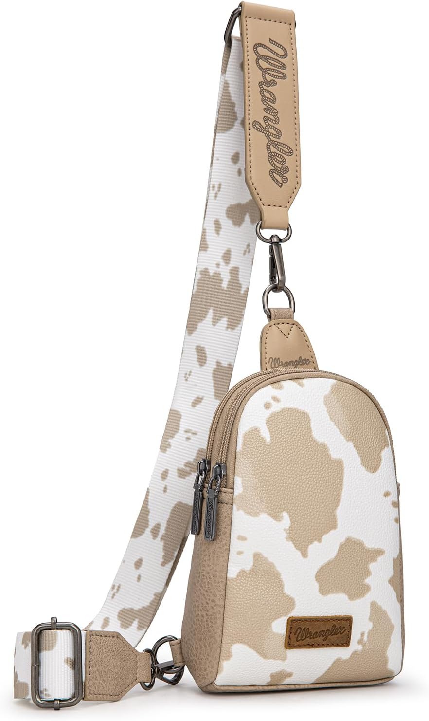 Wrangler Cow Print Crossbody Bag for Women - Western Sling Purse with Adjustable Strap