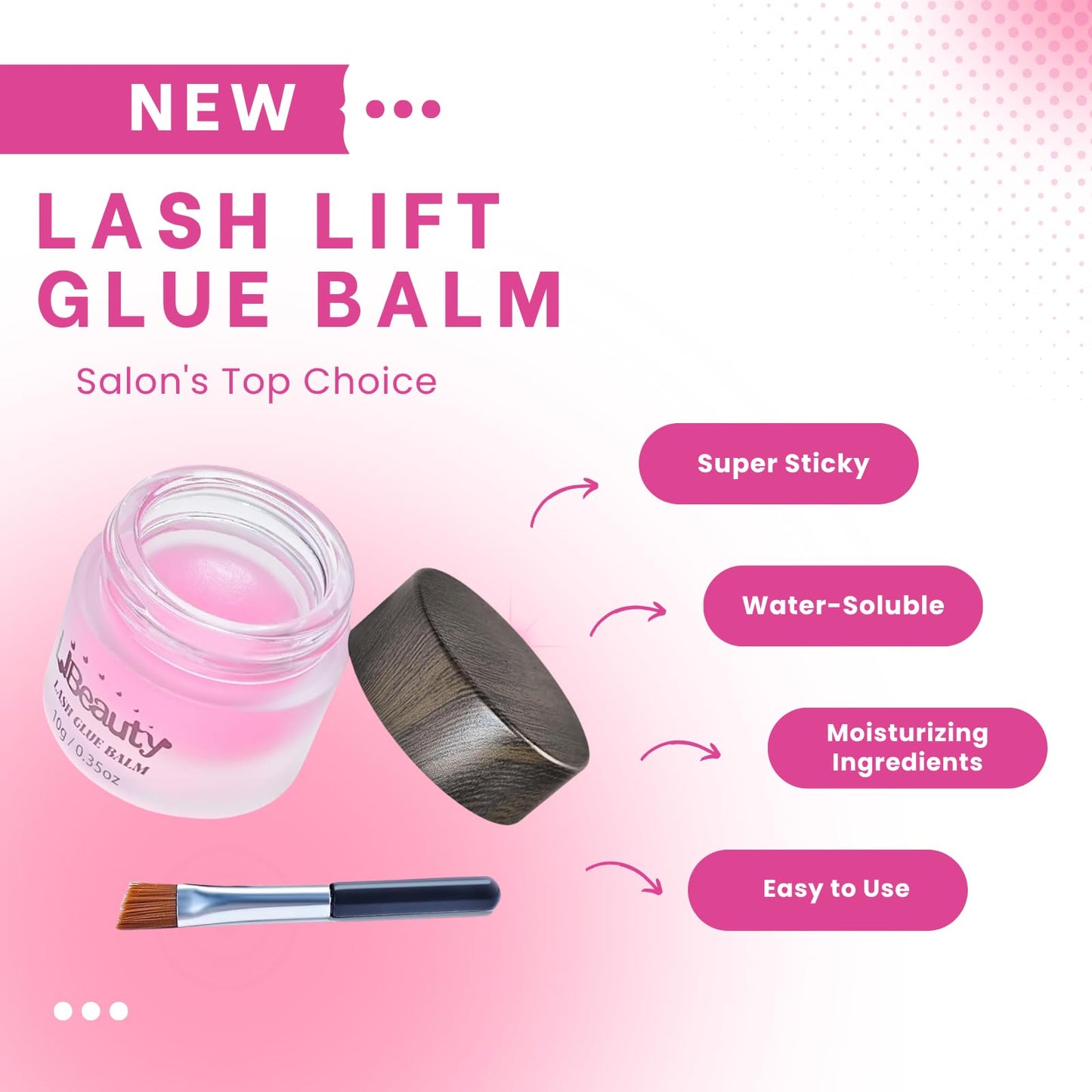 Libeauty Salon Choice Lash Lift Glue Balm, Super Sticky for Brow Lamination and Eyelash Perm, Gentle Fragrance, Water Soluble, Brush Included, Pink Peach