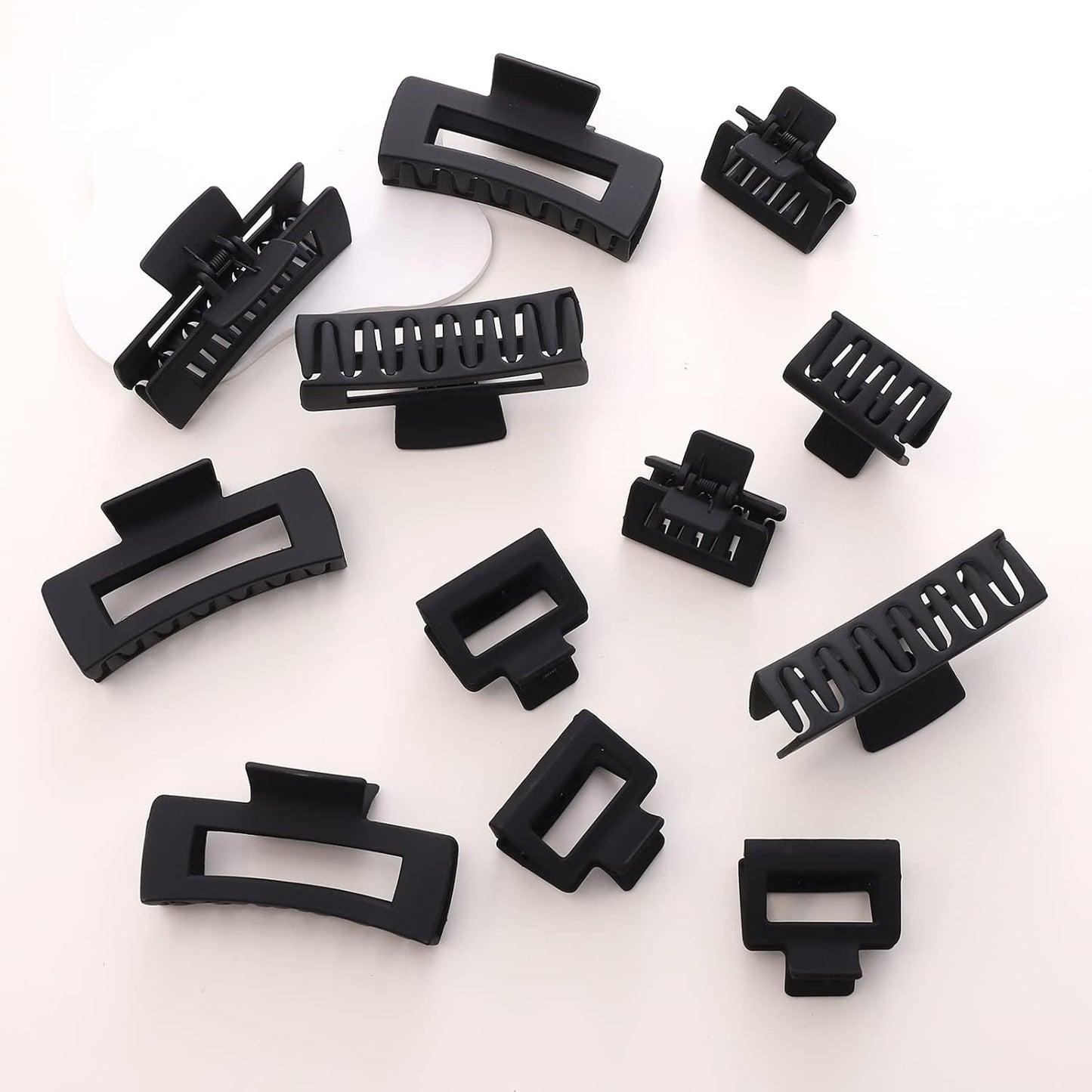 Black Square Claw Clips - 12 Pack Non-Slip Matte Hair Clips for Women | Strong Hold for Thick & Thin Hair