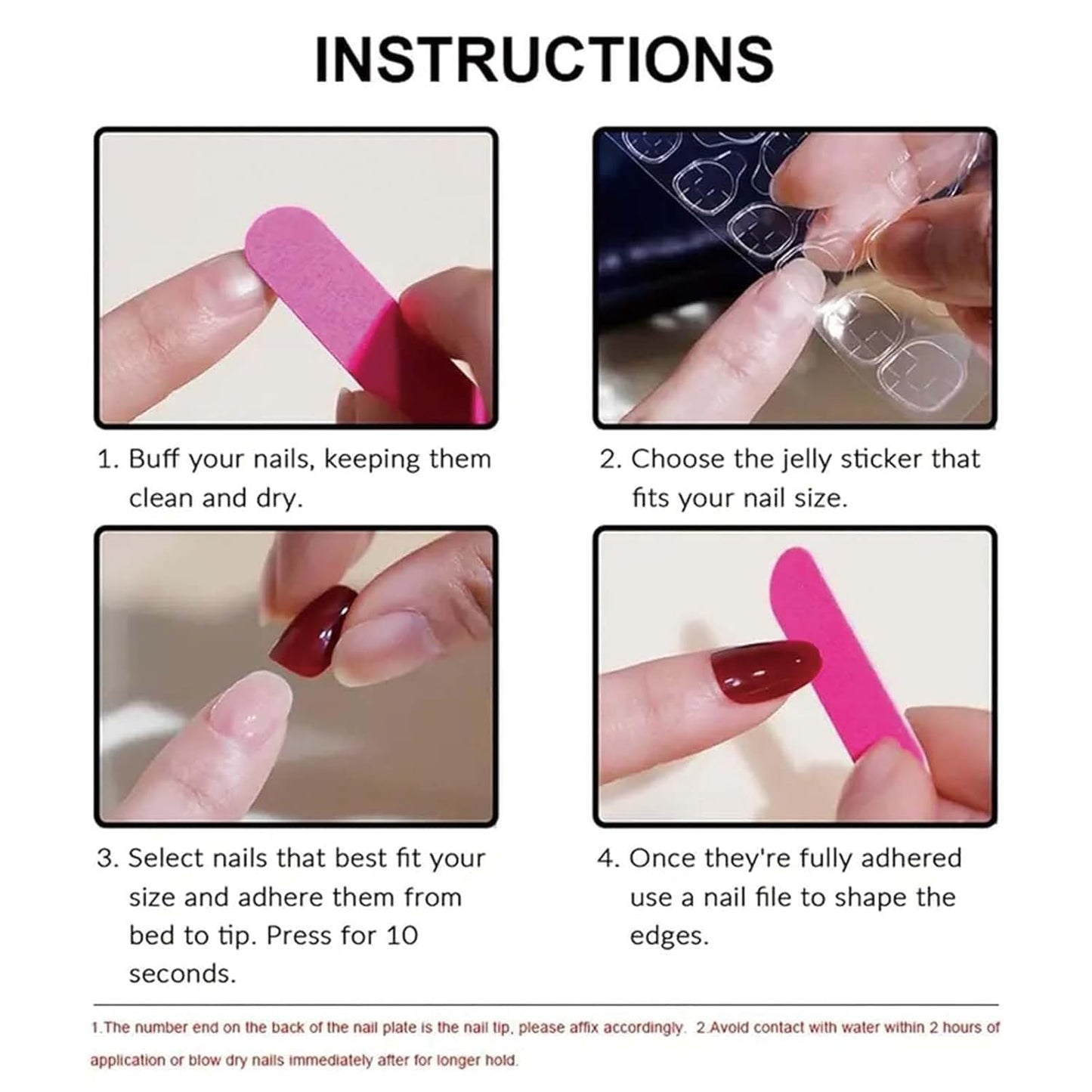 Press On Nails - French Tip Design with Rhinestones | Medium Almond Glossy Full Cover - 24 Pcs