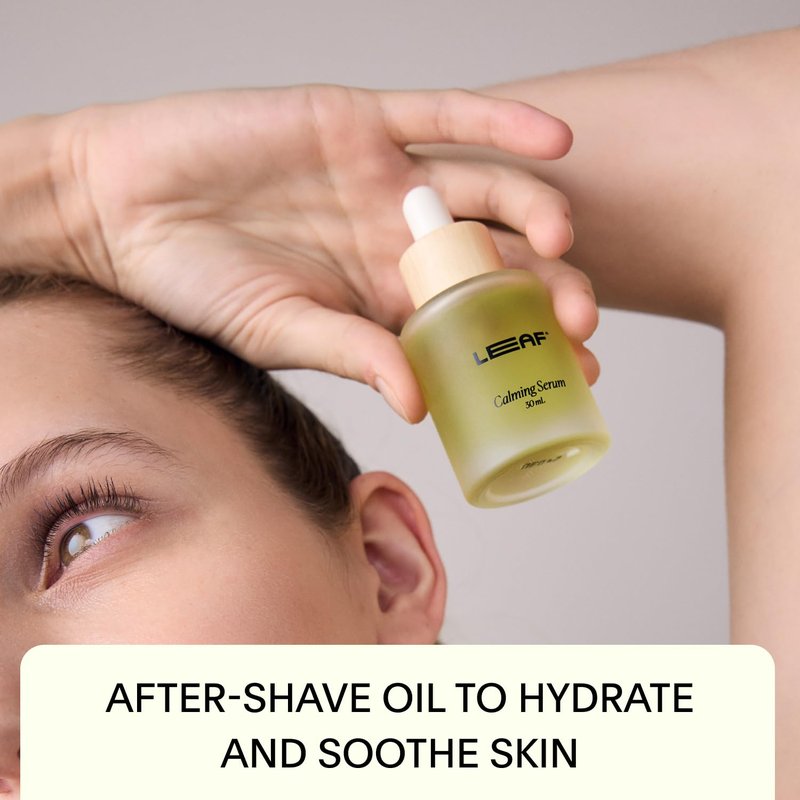 Leaf Shave | Leaf Care Set - Includes Shave Oil (1.7 fl oz) and Calming Serum (1 fl oz), Reusable Glass Bottles for Pre- and Post-Shave Skin Care