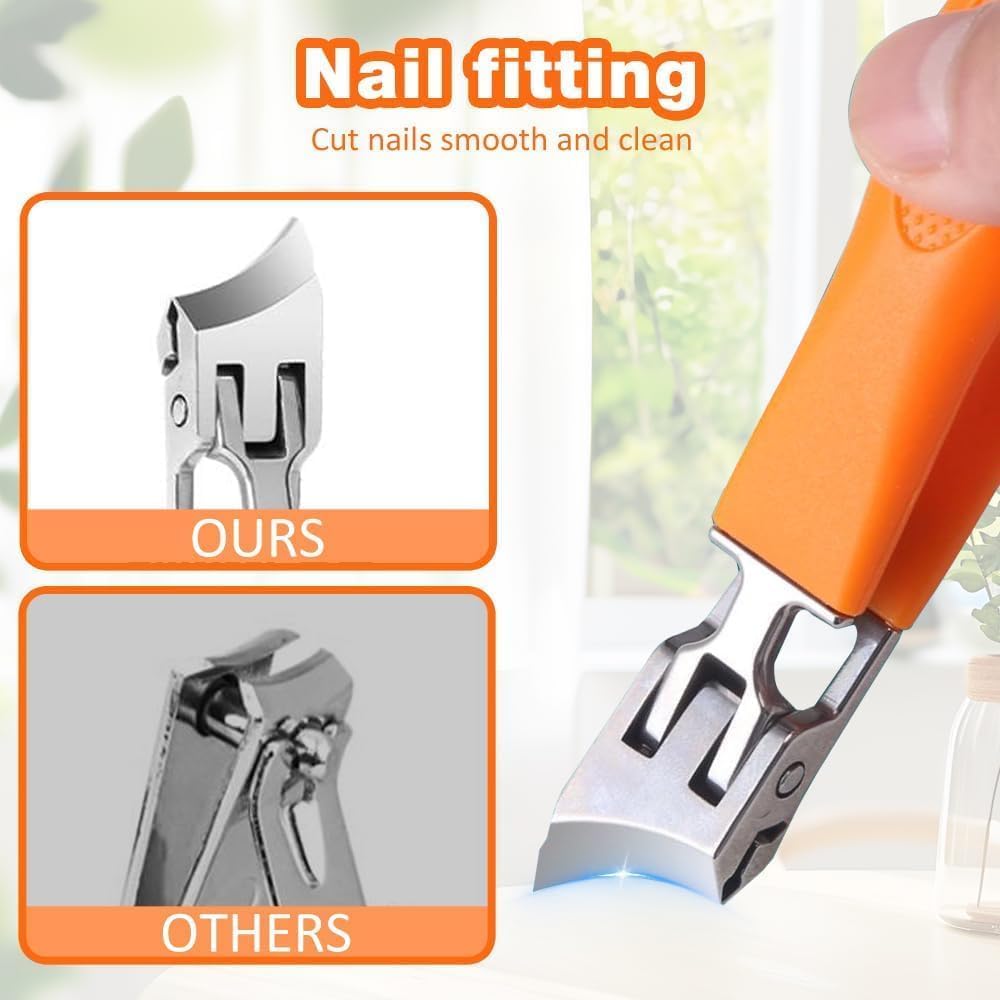Anti-Splash Slanted Nail Clipper - Wide Jaw Opening for Thick & Ingrown Nails | Household Use (Orange)