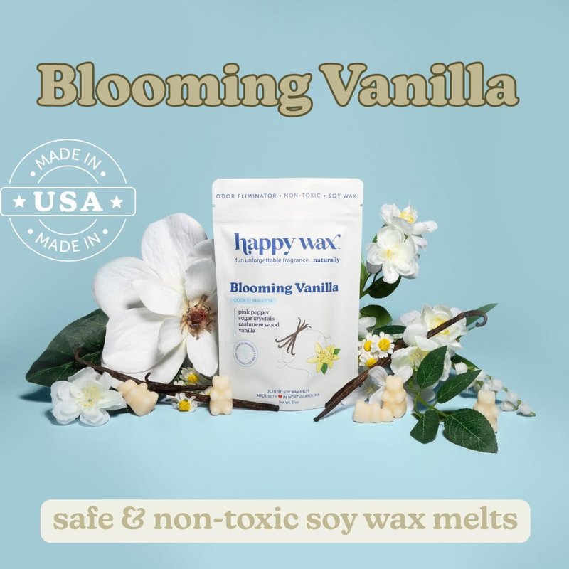 Happy Wax Odor Eliminating Scented Soy Wax Melts – Blooming Vanilla – Pet-Safe, Non-Toxic, Perfect for Use with Wax Warmers - for Home Fragrance & Freshness - 4 oz Pouch
