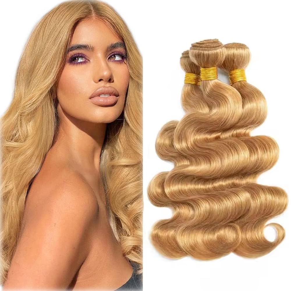 Honey Blonde Bundles 27 Body Wave 3 Bundles Huma Hair 26 28 30 inch AuokMar Unprocessed Virgin 27 Blonde Bundle Human Hair Extensions 300g