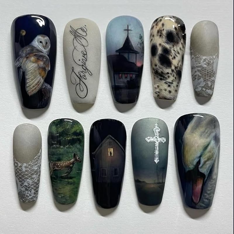 BABALAL Gothic Coffin Fake Nails Long Halloween Glue-On Nails Fna102-02