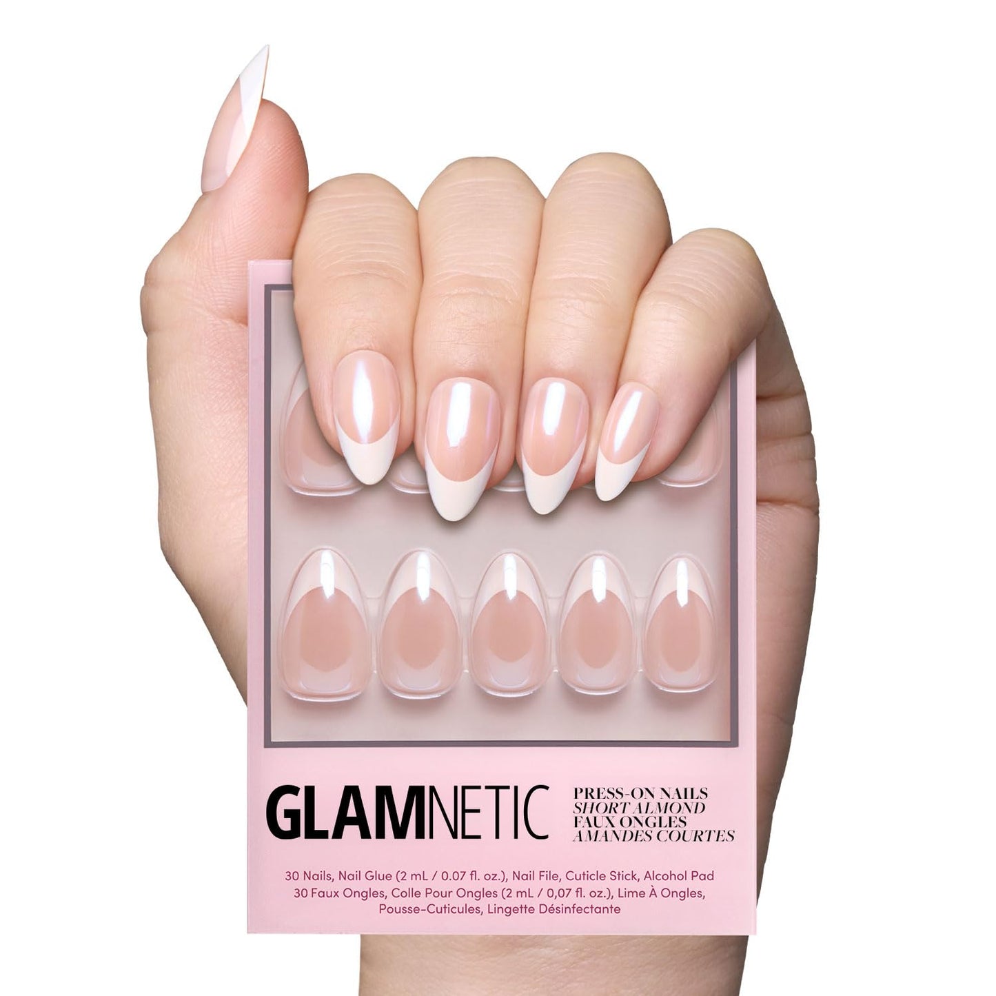 Glamnetic Press On Nails - Into Blue | Glazed Short Oval Fake Nails with Periwinkle French Tips | 30 Nail Kit with Glue, 15 Sizes