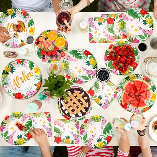 Hawaiian Tropical Party Plates & Napkins Set - 72PCS for 24 Guests