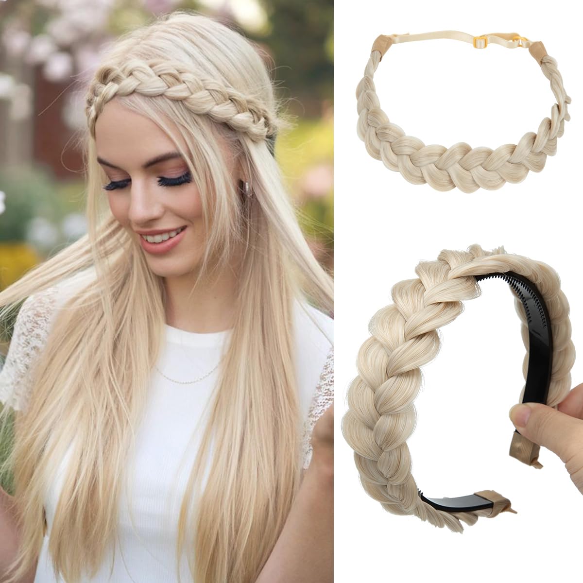 Braided Headbands for Women - Handmade Synthetic Hair Hoops | Sunny Blonde 2PC Set