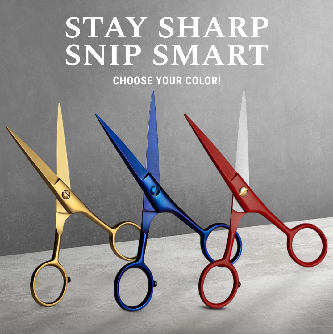 Ontaki Beard & Mustache Scissors for Men - 5inch, Midnight Blue - 410C German Steel Durable, Ergonomic Design Travel Friendly Beard Scissors for Men - Beard Kit 2 Combs & Case Perfect for Styling