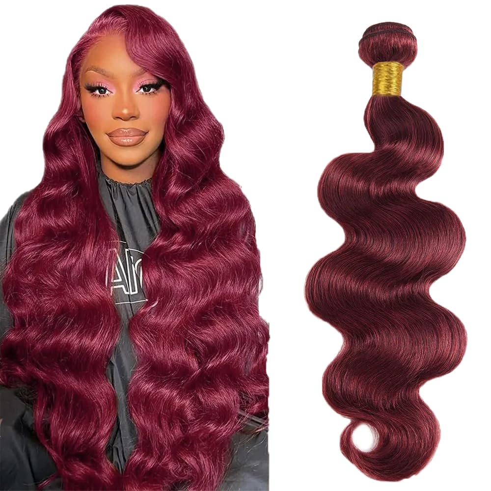 #99J Burgundy Bundles Human Hair Body Wave Bundles 32 Inch Wine Red Body Wave Bundle Unprocessed Brazilian Virgin Weave Hair 1 Bundle 50 Gram Per Bundle
