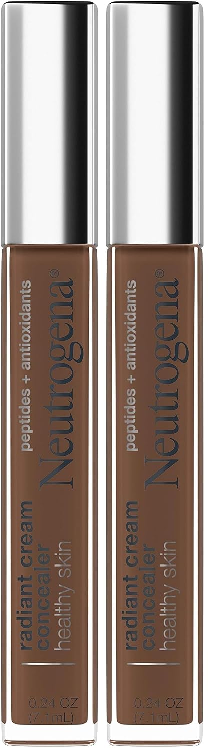 Neutrogena Radiant Brightening Cream Concealer - Lightweight, Non-Comedogenic, Peptides & Vitamin E | Cashew Light/Medium 03, 0.24 oz