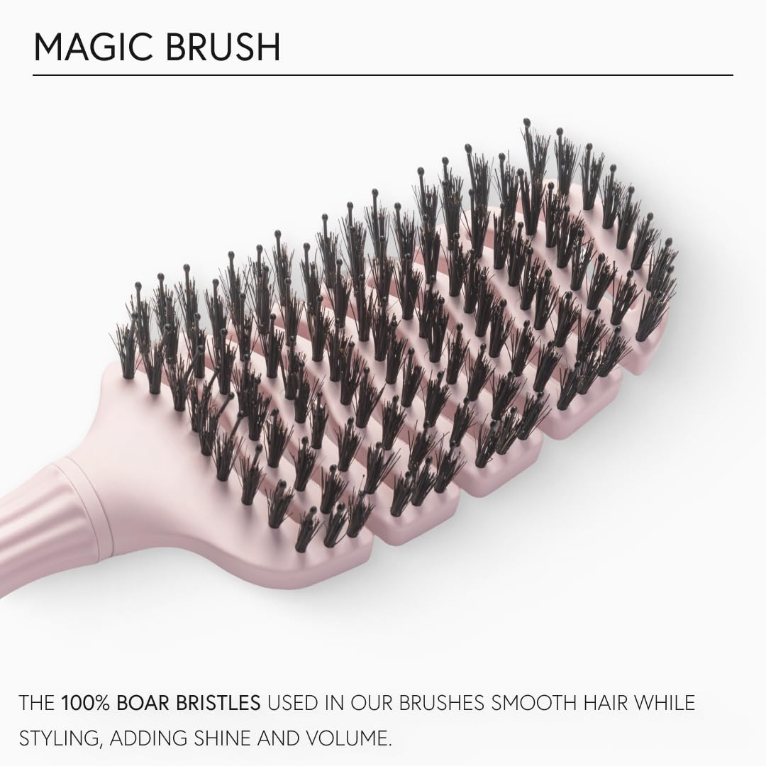 MONCHO MORENO Magic Brush - Professional Detangling Hair Brush for Dry Hair, Anti-Breakage & Anti-Frizz Brush for Fine, Thick & Curly Hair, Adds Shine (Pink)