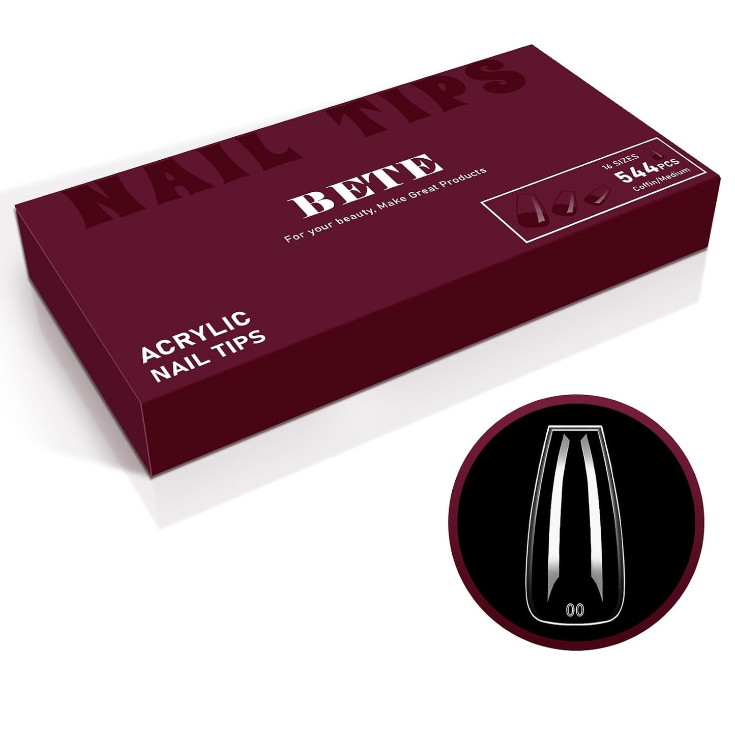 Medium Almond Clear Acrylic Nail Tips - 224 Pcs in 16 Sizes | Pre-Shaped Strong Press-On Nails for DIY Manicure