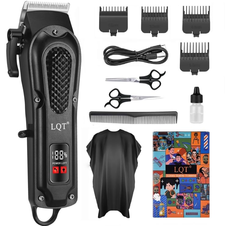 LQT Cordless Hair Clipper Set for Men with Scissors - Adjustable Taper