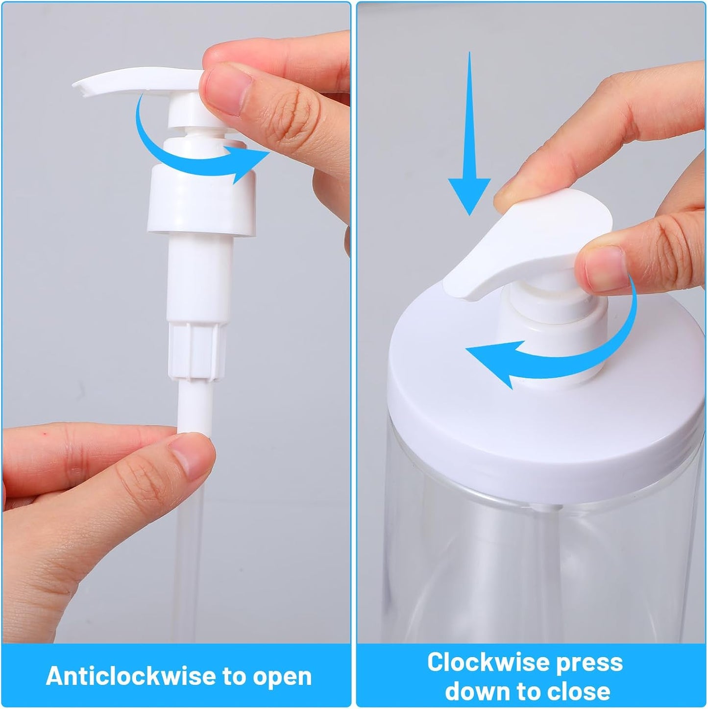 Refillable Pump Bottle Dispenser - 4 Pack 33.8oz Clear PET Plastic Lotion & Shampoo Bottles | Wide Mouth Design for Easy Filling