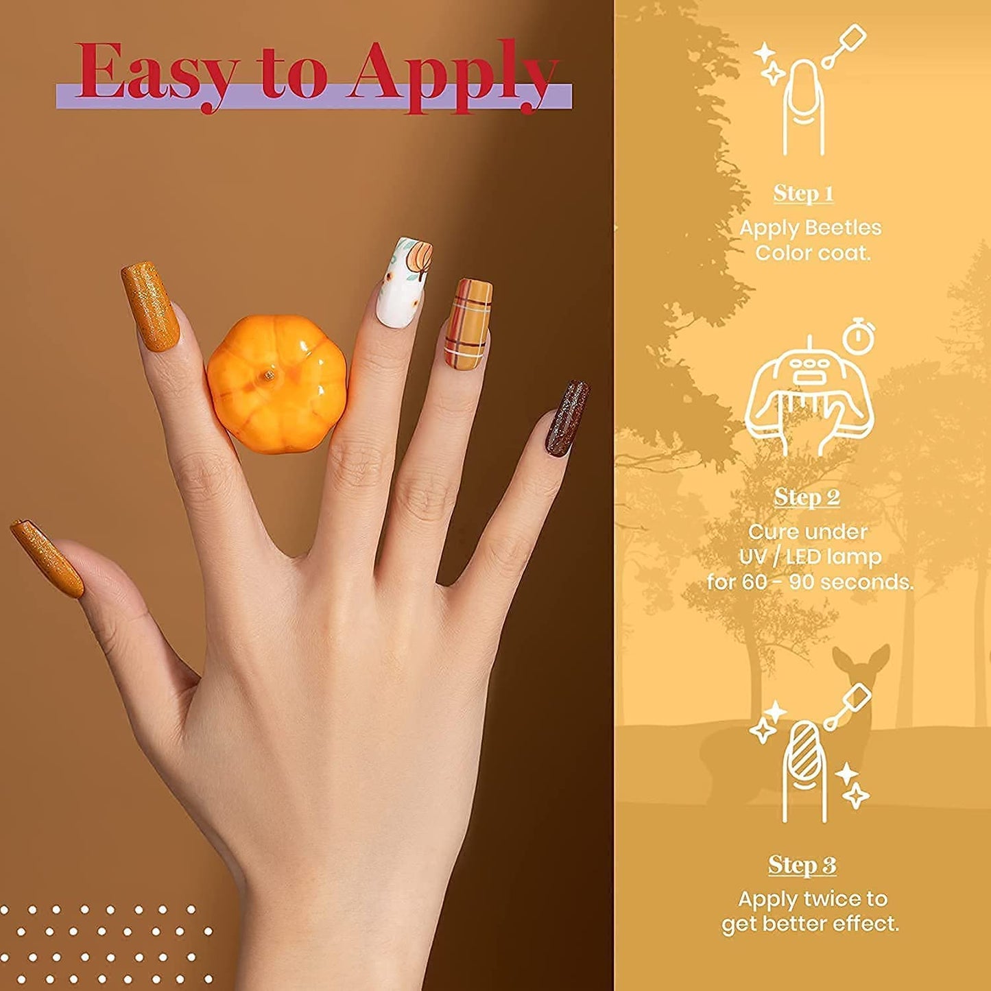 Beetles Fall Gel Nail Polish Set, 6 Colors Shimmer Gel Nail Polish