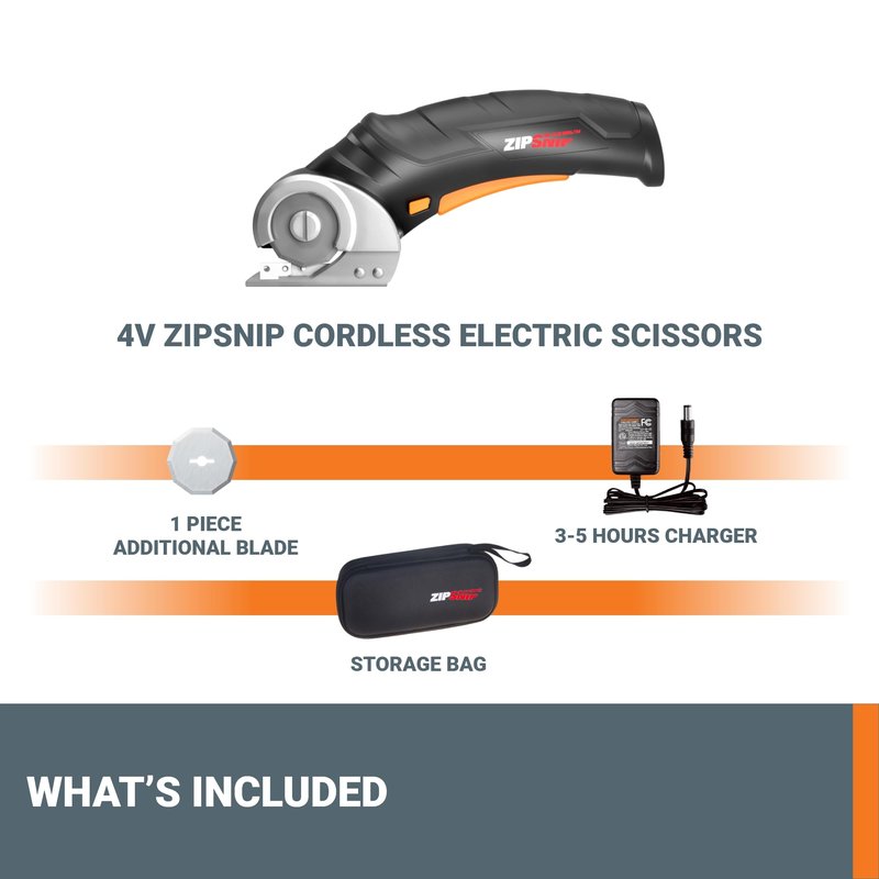 Worx Zipsnip Cordless Electric Scissors, Rechargeable Cardboard Box Cutter, 4V Powerful Fabric Scissors with 2 Safety Blades & Storage Bag WX082L.2