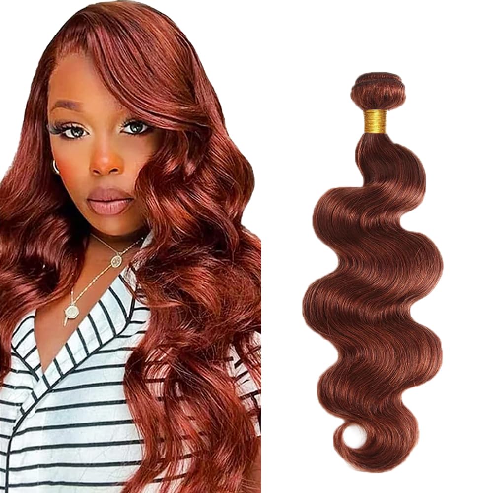 Color 33 Bundles Human Hair Copper Red Body Wave Bundles 26 Inch Huxowax Peruvian Virgin Remy Hair Extensions Auburn Body Wave Bundle Double Weft Hair Weave 50g