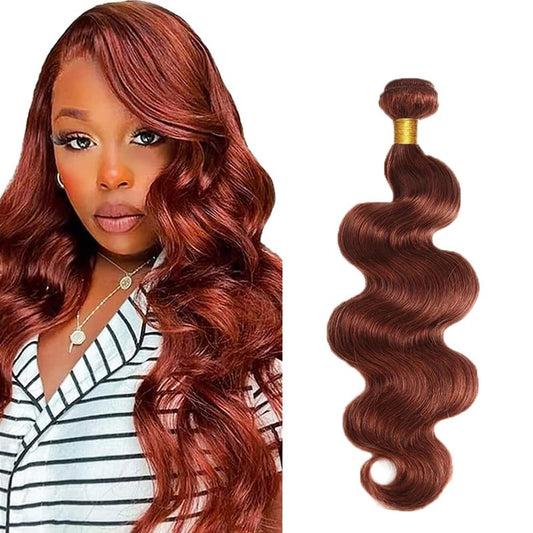 Color 33 Bundles Human Hair Copper Red Body Wave Bundles 26 Inch Huxowax Peruvian Virgin Remy Hair Extensions Auburn Body Wave Bundle Double Weft Hair Weave 50g