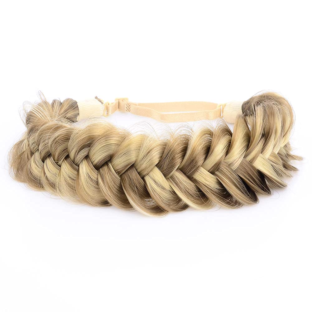 Messy Wide 2-Strand Synthetic Hair Braided Headband - Chocolate Toast | Stylish Hairpiece for Women & Girls