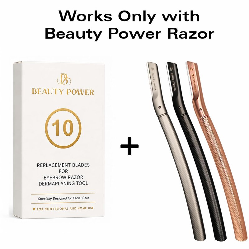 Beauty Power 10 Eyebrow Razor Blades - Face Razors for Women & Men, Eyebrow Trimmer Shaper with Precision Cover, Facial Shaver & Dermaplaning Tool for Smooth Skin (Blades)