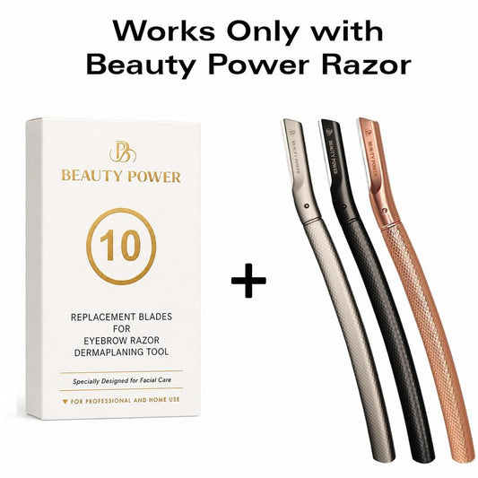 Beauty Power 10 Eyebrow Razor Blades - Face Razors for Women & Men, Eyebrow Trimmer Shaper with Precision Cover, Facial Shaver & Dermaplaning Tool for Smooth Skin (Blades)
