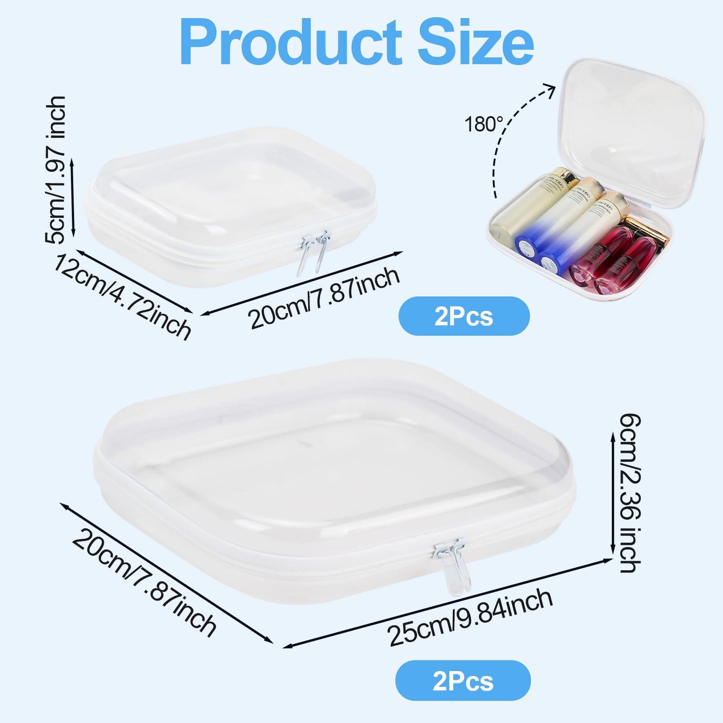 FHUIEWRY 4 Pcs Clear Hard Shell Zipper Case, Clear Zipper Pouches Makeup Box Hard Plastic Travel Toiletry & Cosmetic Bag Portable Travel Organizer Bins for Snacks, Blocks, Puzzles(2S+2M)