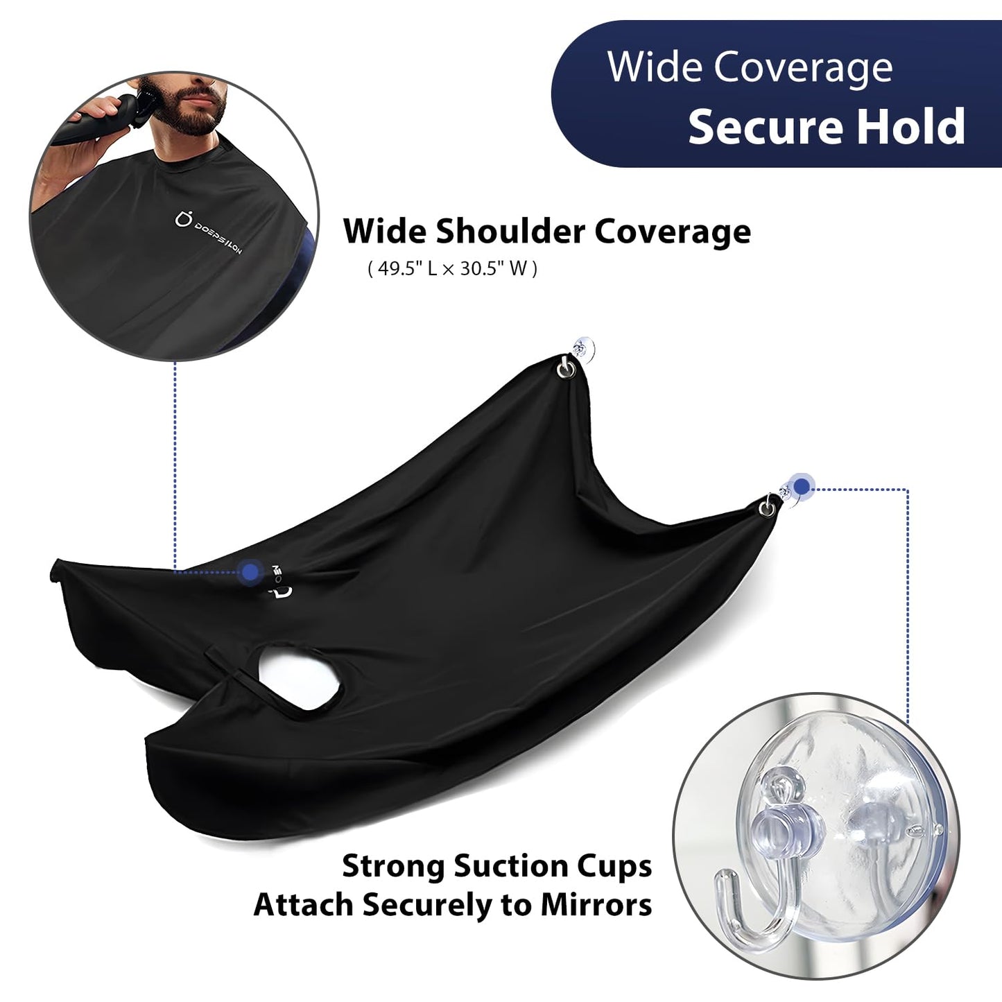 Beard Bib Apron, Beard Hair Catcher for Sink with Reinforced Suction Cups, Non-Stick Beard Trimming Catcher, Gifts for Men, Anniversary Birthday Gifts for Him, Beard Accessories for Men, Black