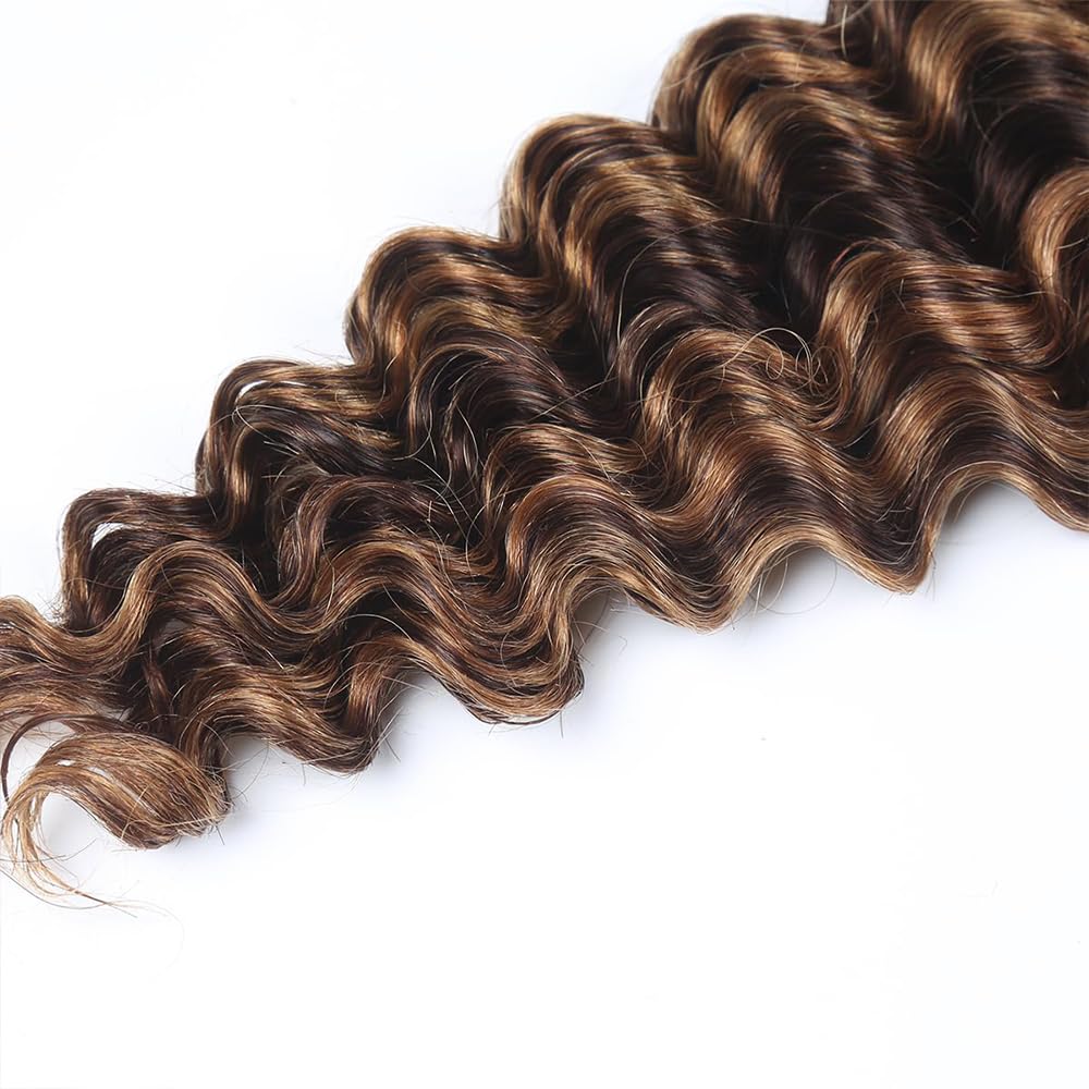 Freiuoke 34 34 34 Inch Brown Braiding Hair Deep Wave Bulk 3 Bundles 150g P430 Honey Brown Boho Human Hair for Braiding Hair Extensions