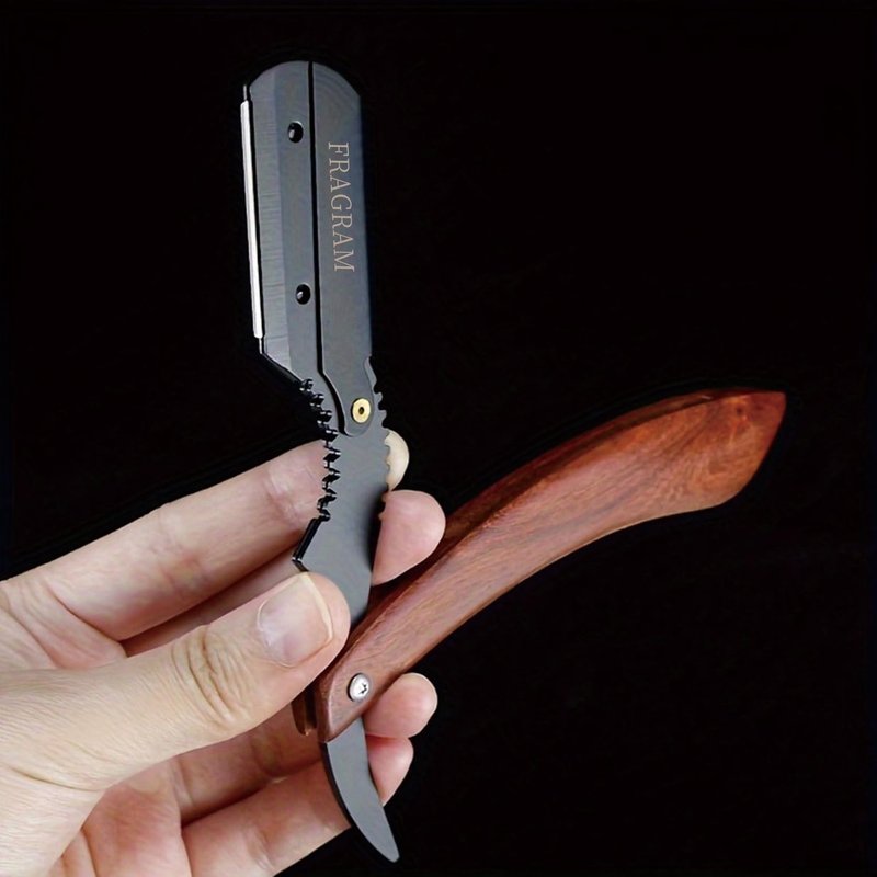 FRAGRAM wooden handle manual shaving razor with replacement blade compatible with S23 stainless steel hair clipper, used for shaving razors (剃须刀架+10片刀片)