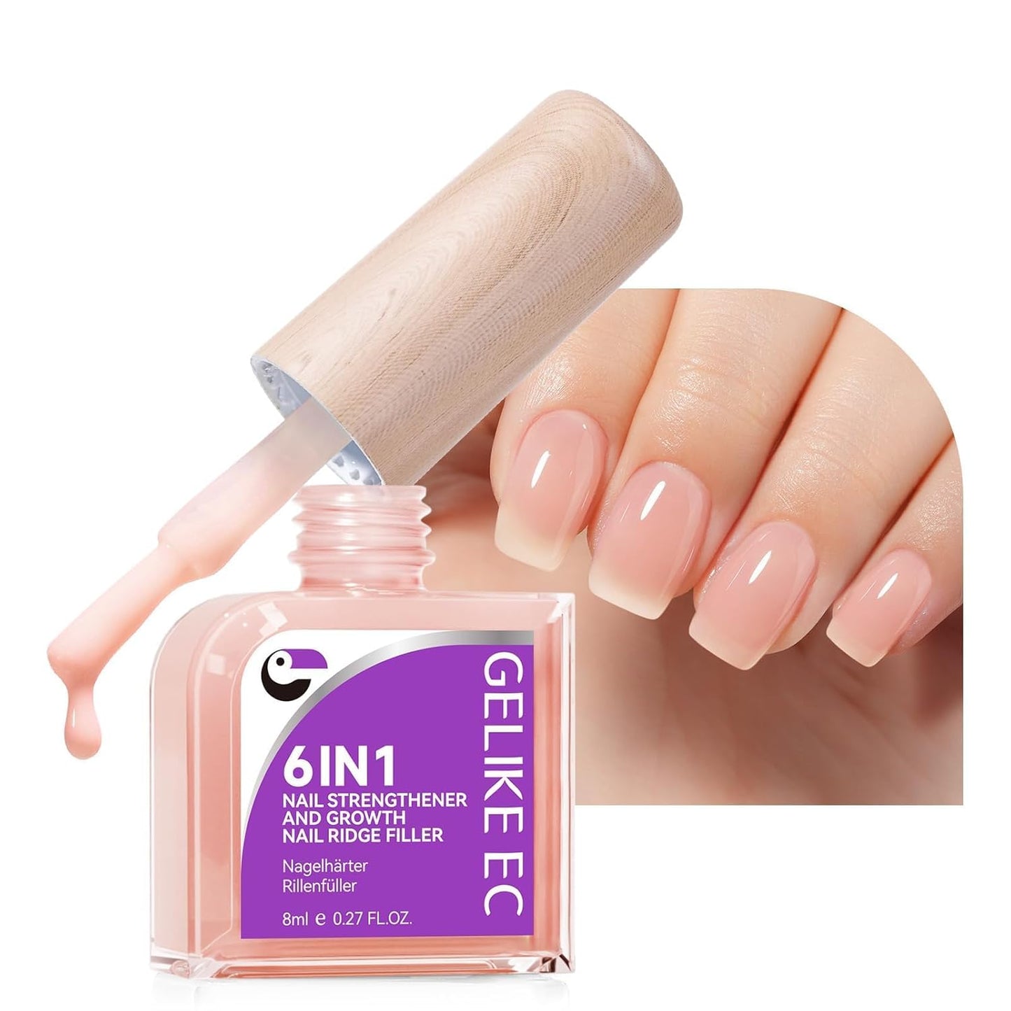 Nail Strengthener - Glitter Pink 15ml Natural Protein Hardener | Extra Strong Repair for Damaged Nails & Growth