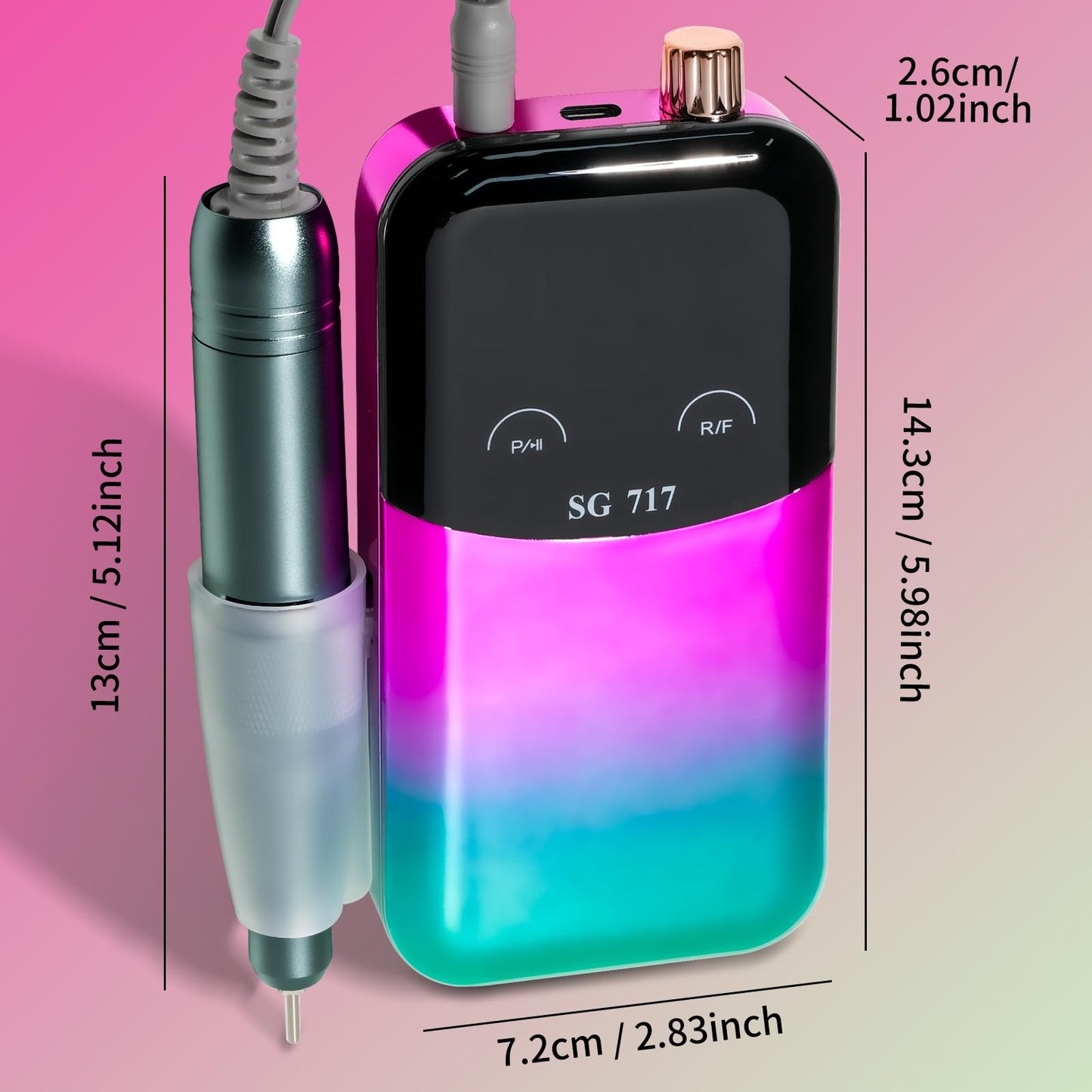 LIMEGIRL Professional Electric Nail File Drill Bits Kit 45000RPM for Acrylic Toenail Machine Clippers with 14 Drill Bit Gradient Green Portable Rechargeable Cordless