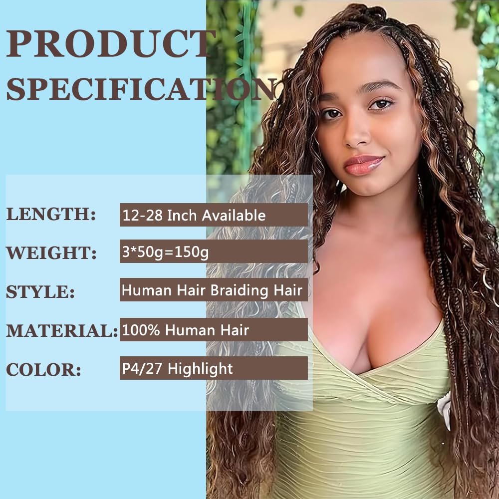 Human Braiding Hair 3 Bundles 26 26 26 inch P427 Deep Water Wave Bulk Human Hair for Braiding Wet and Wavy Bulk Bohemian Curly Bundles 150g