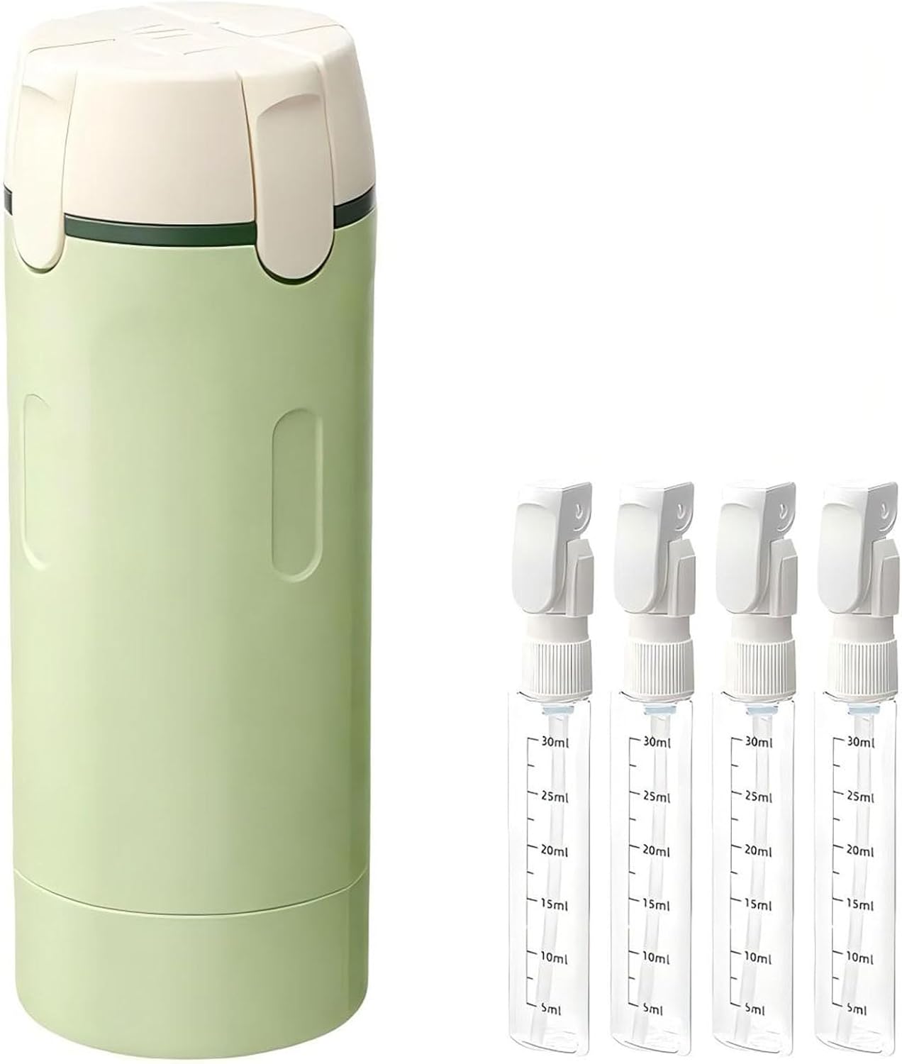 4 in 1 Travel Dispenser Bottle - Refillable Leak-Proof Toiletry Containers | Transparent Green with Scale & Label