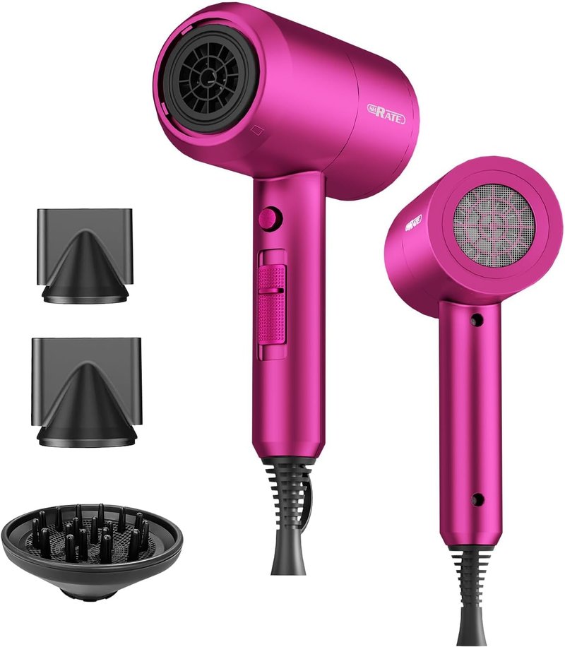 Ionic Hair Dryer with Diffuser - Professional Blow Dryer for Curly & Frizzy Hair | Low Noise, Compact Design for Home & Travel