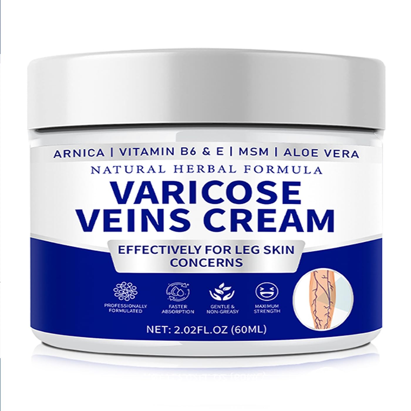 Varicose Veins Cream for Legs - Natural Spider Vein Treatment for Women & Men | Gentle Formula