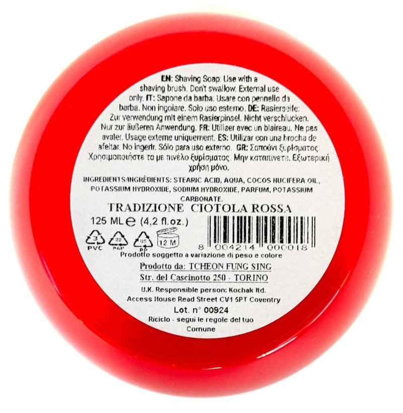 TFS Ciotola Rossa Semi‑Soft Shaving Soap – Classic Almond Scent – 125 ml / 4.2 oz – Rich Vegetable‑Based Lather – Reusable Tub – Crafted in Torino, Italy (Since 1945)