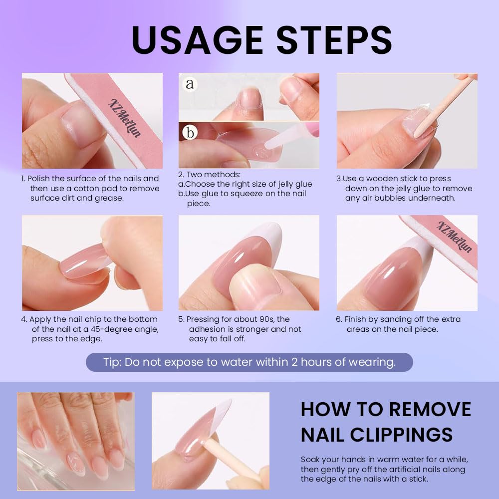 Ombre Press-On Nails - White & Light Pink Coffin Acrylic Design | 30 Pcs Reusable DIY Nail Art Kit for Women