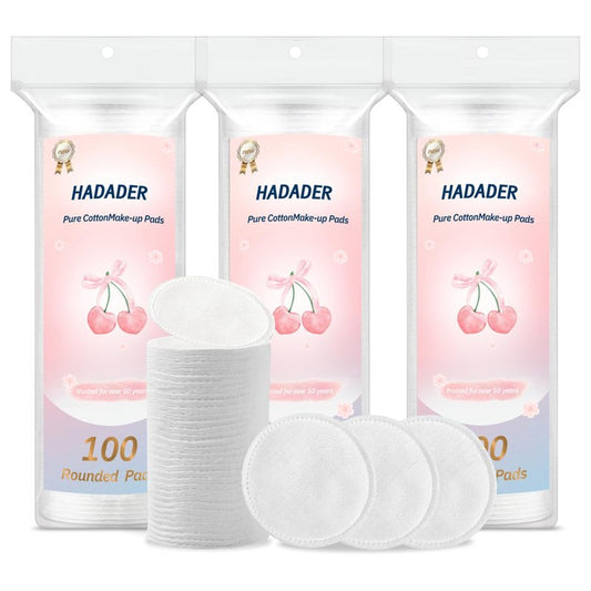 HADADER Cotton Rounds (300 Count) Makeup Remover Pads, Hypoallergenic, Lint-Free | 100% Pure Cotton